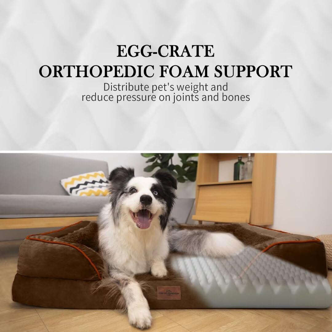 Comfort Expression Jumbo Orthopedic Dog Bed, Waterproof, 45"x35"x9", Chocolate Brown, PV Washable with Non-Slip Bottom