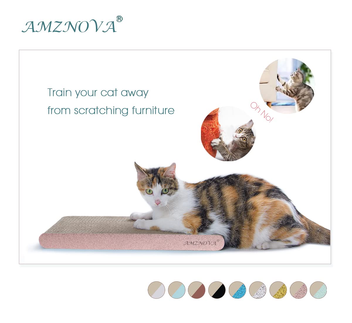 Amznova Cat Scratcher, Scratching Pad, Durable Recyclable Cardboard With Catnip, Narrow, Glitter Rose Gold