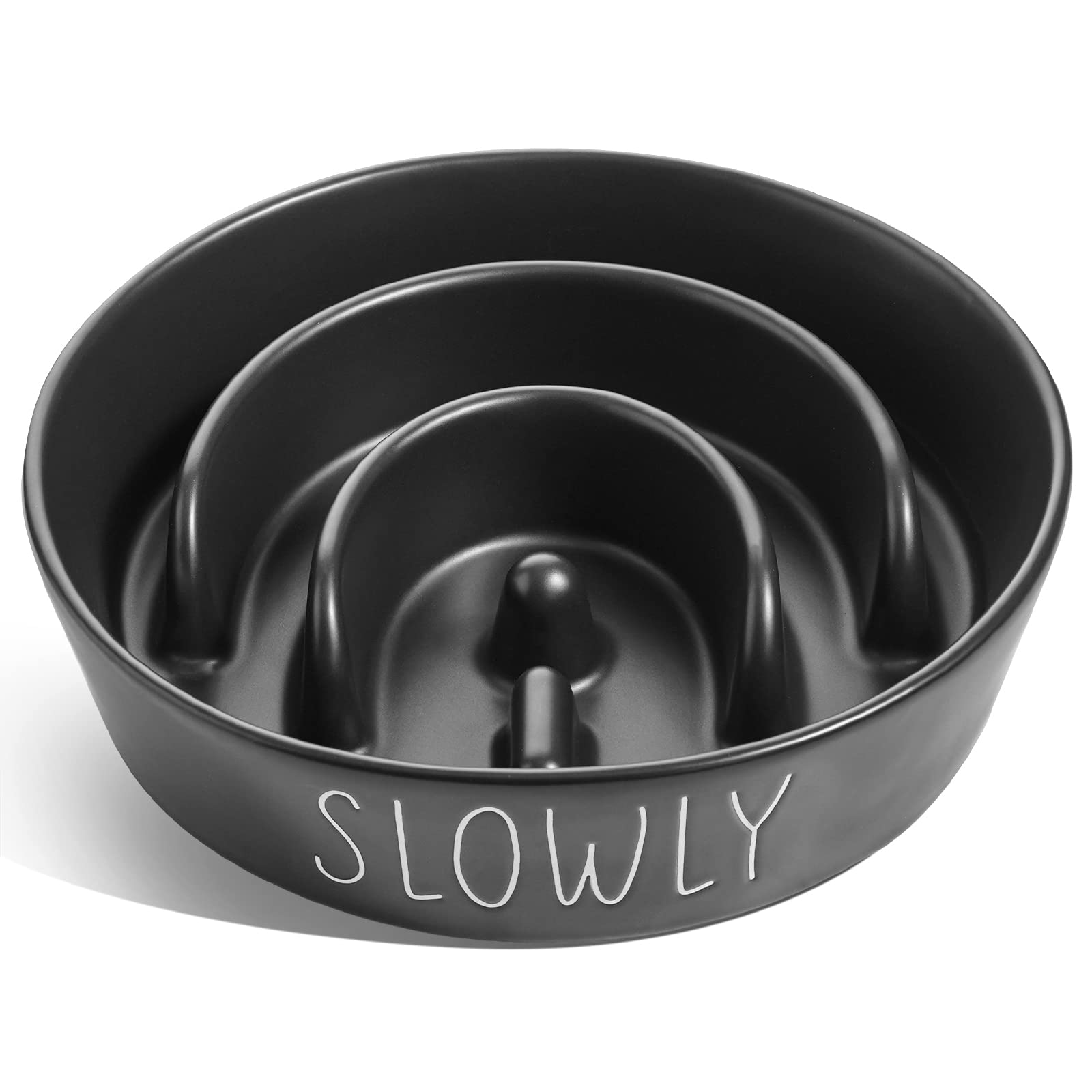Slow Feeder Dog Bowl - 1.5 Cups Ceramic Puzzle Feeder for Small & Medium Breeds, Maze Design Pet Dish for Puppy & Fast Eaters, B
