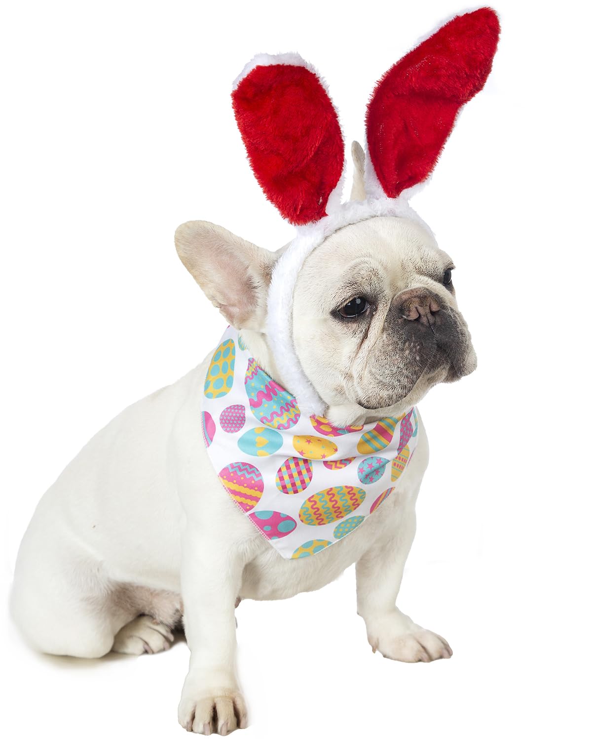 Cooomour 2Pcs Dog Easter Costume Cute Pet Bunny Hat And Dogs Easter Eggs Bandanas For Small Dog Or Cat Easter Headband (One)