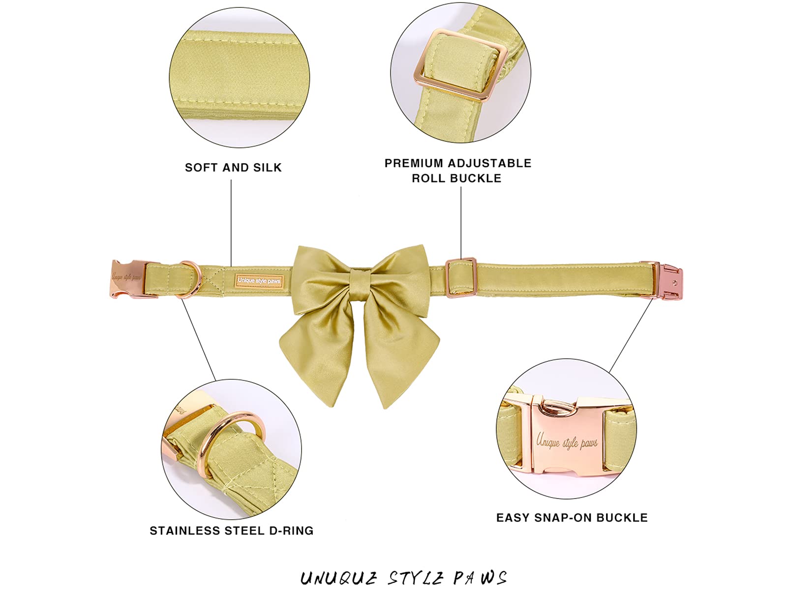 Unique Style Paws Silk Yellow Color Dog Collar Adjustable Durable Dog Collar With Bow Wedding Bow Tie Dog Collar For Small Puppy And Cats