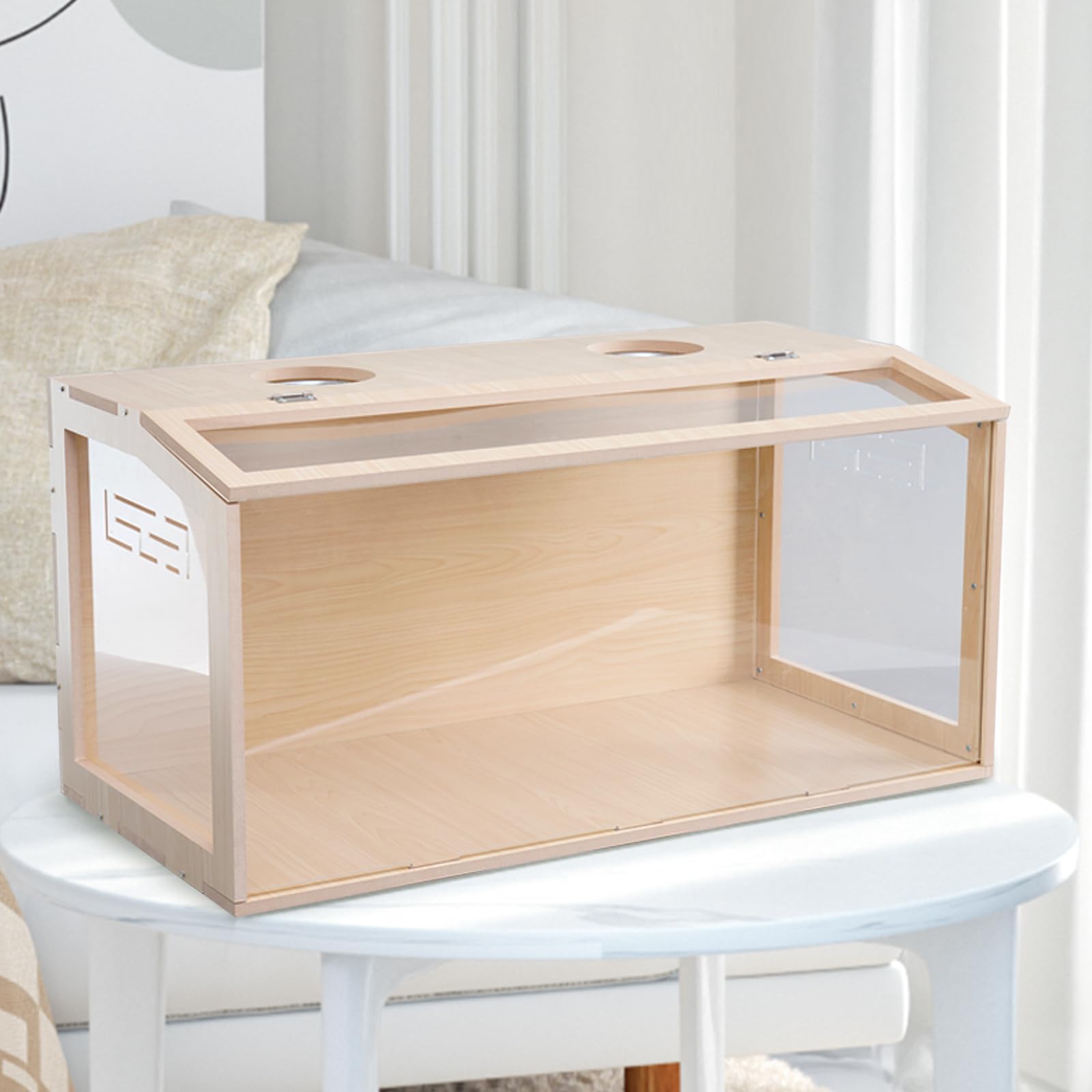 31.5 Inch Wooden Hamster Cage, Large Habitat, Openable Top, Transparent Acrylic For Interior View, Ventilated, Easy To Clean, Fo