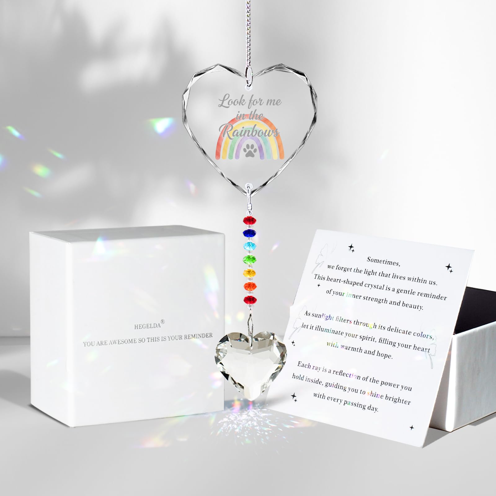 Pet Memorial Gifts for Dogs Cats - Look for me in The Rainbows Crystal Suncatcher Pet Loss, Pet Sympathy, Rainbow Bridge Sympath