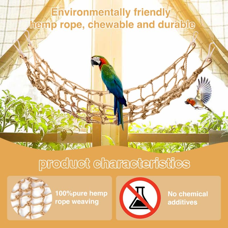 Hokable 2 Packs Natural Bird Rope Net Parrot Swing Hammock For Birds Parrot Ladder Macaw Hanging Hammock Activity Toy For Rats P