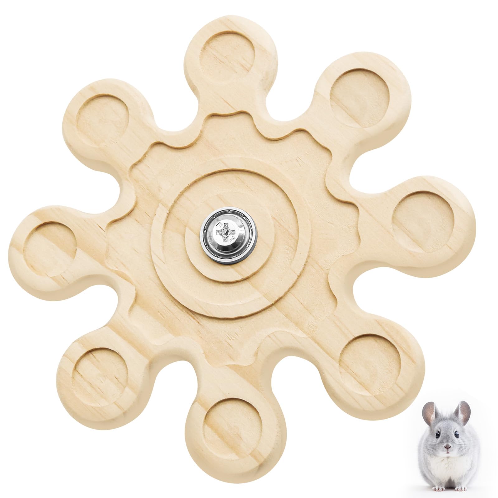 Hingtai Chinchilla Chew Toys, Natural Wooden Teeth Grinding Guinea Pig Toys For Cage Snowflake- Shaped Rotating Hamster Chew Toy