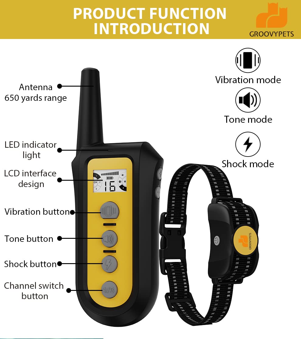 650 Yard Remote Dog Training Collar W/Automatic Bark Control, Rechargeable And Waterproof For Small Medium Large Dogs (3-Dog Tra