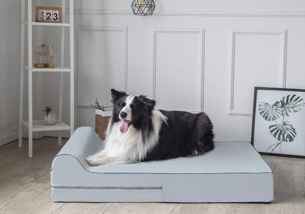 Jumbo Orthopedic Dog Bed - 7-inch Thick Memory Foam Pet Bed with Pillow With Removable Cover & Free Waterproof Liner - For Large