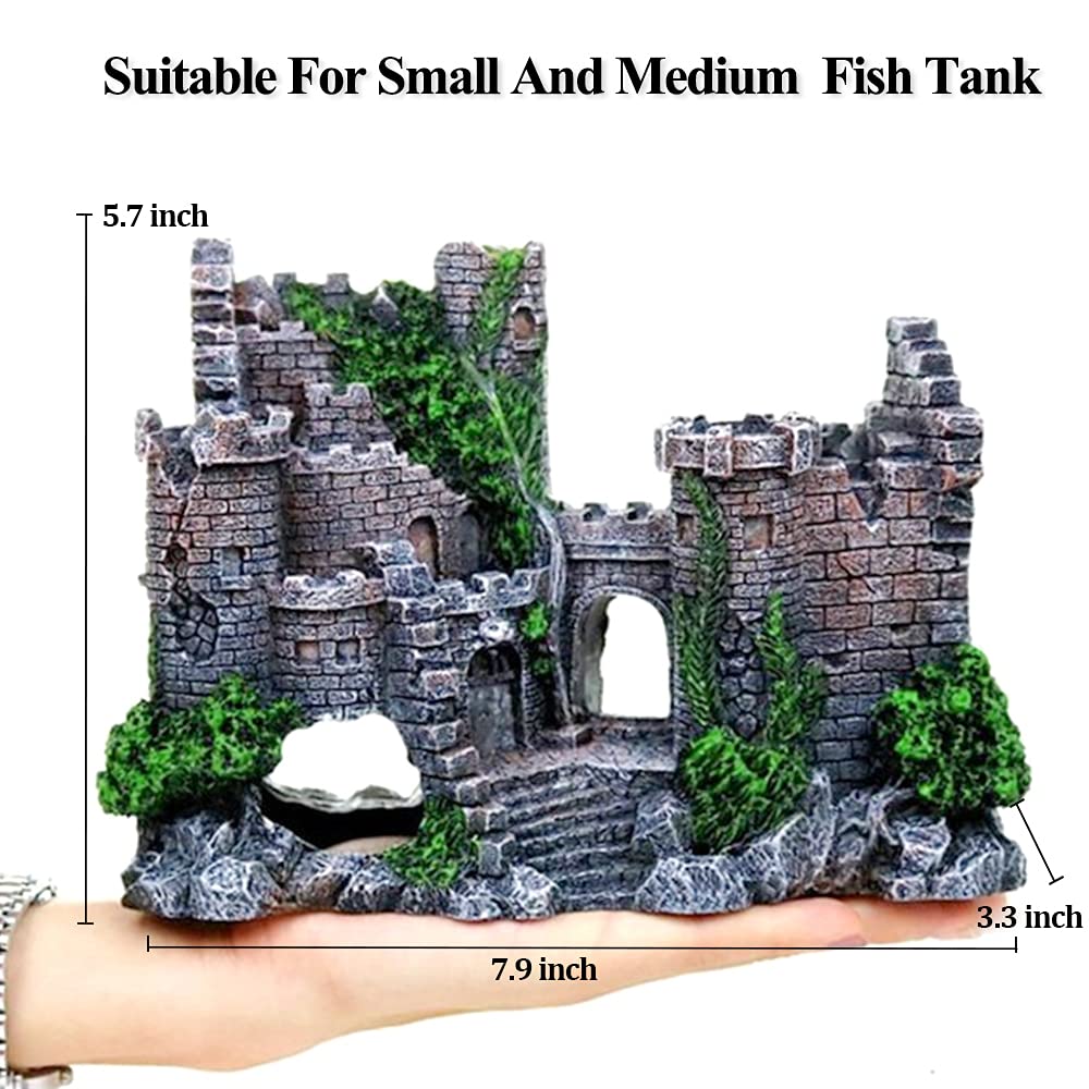 fazhongfa Aquarium Castle Air Bubbler Fish Tank Decorations for Betta Fish Ornament Small and Medium Fish Accessories Decor Bett