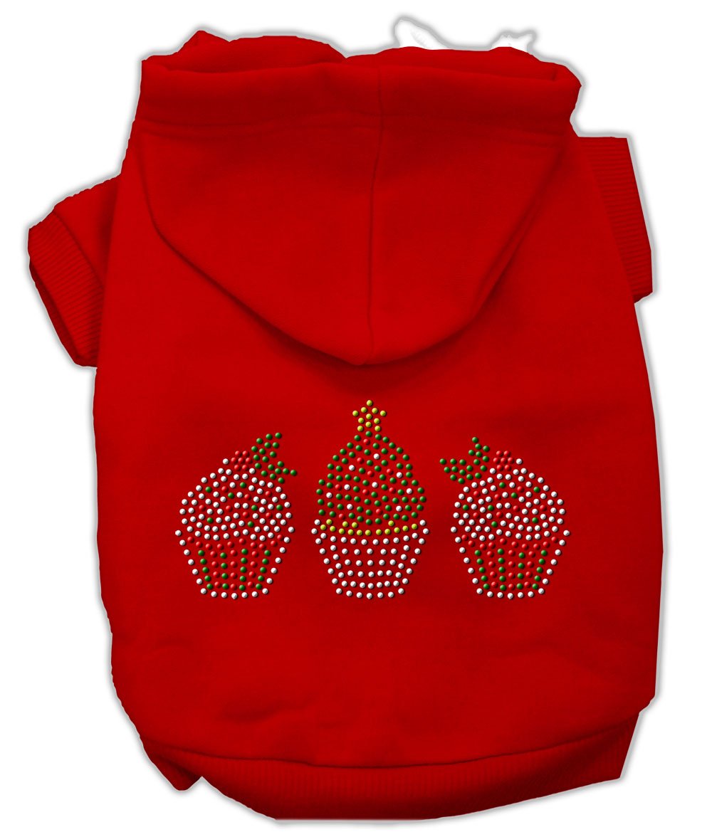 Mirage Pet Products 12-Inch Christmas Cupcakes Rhinestone Hoodie, Medium, Red