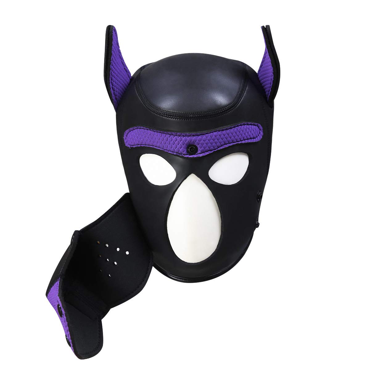 Quyuwowo Neoprene Dog Full Face Puppy Mask Removable Pup Hood Halloween Mask (Purple, Mask)