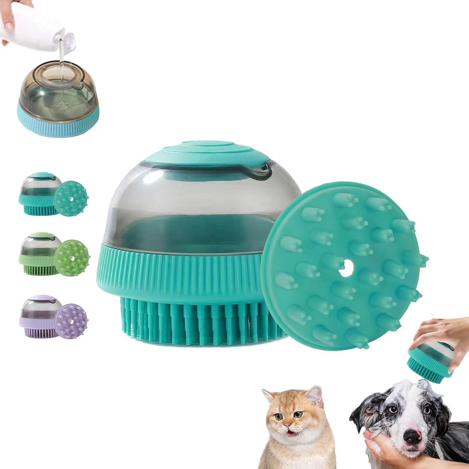PSK PET MART Pet Brush Bath Massage Brush, Shampoo Dispenser for Pet Grooming, Deshedding Soft Silicone Bristles Perfect for Was