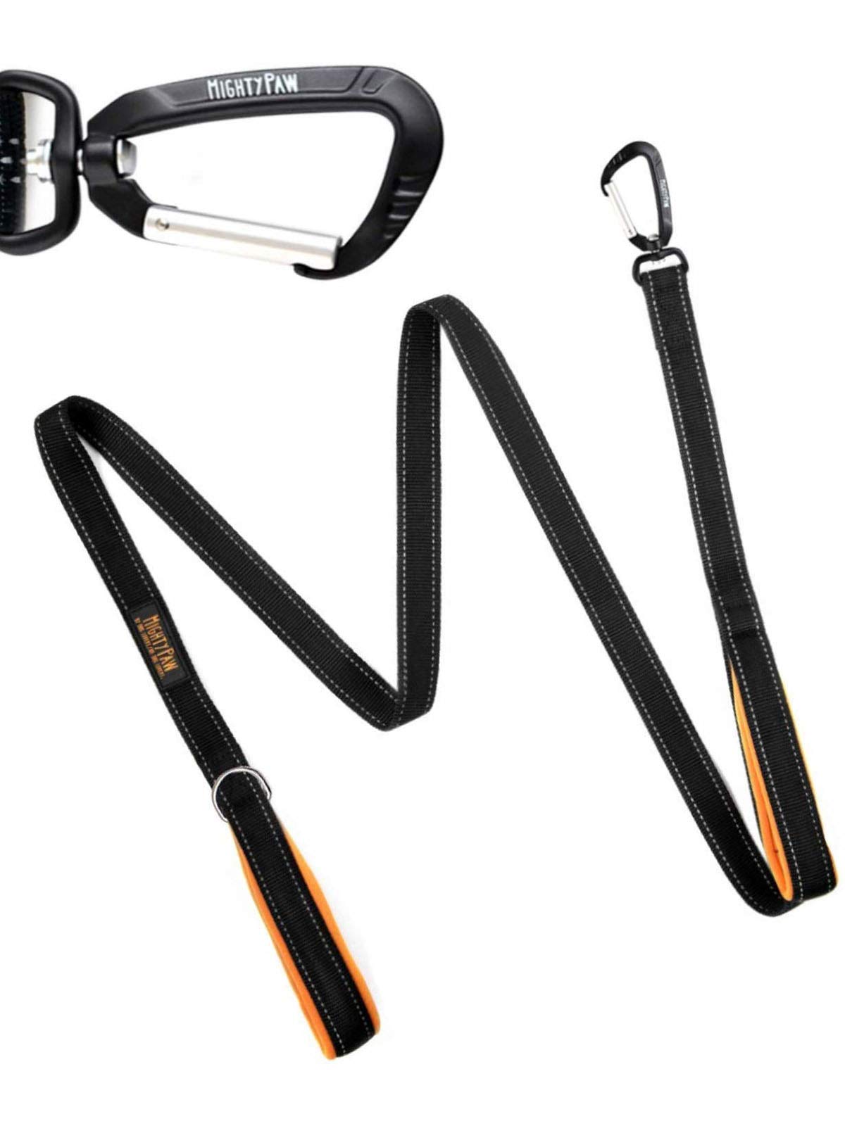 Mighty Paw Two Handle Dog Leash - Paw Leash Built-In Traffic Loop - Carabiner Clip - Double Padded Handles - Suitable For Small To Large Pets - 6' (Black)