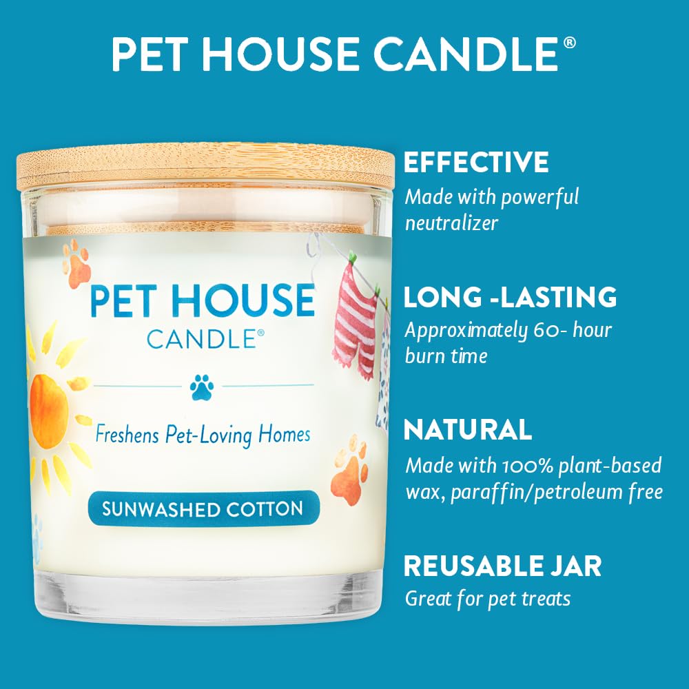One Fur All Pet House Candle - 100% Soy Wax, Non-Toxic Air Freshener, Sunwashed Cotton, Value Pack - Pet Odor Eliminator