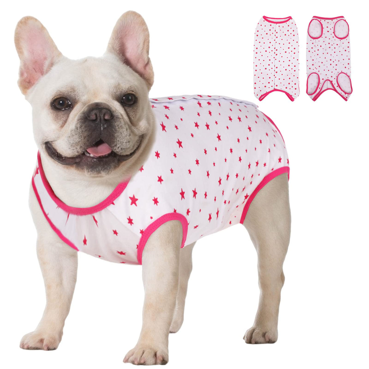 Koeson Recovery Suit For Female Dogs, Dog Recovery Suit After Spay Abdominal Wounds Protector, Bandages Cone E-Collar Alternative Surgical Onesie Anti Licking Hot Pink Stars Xl