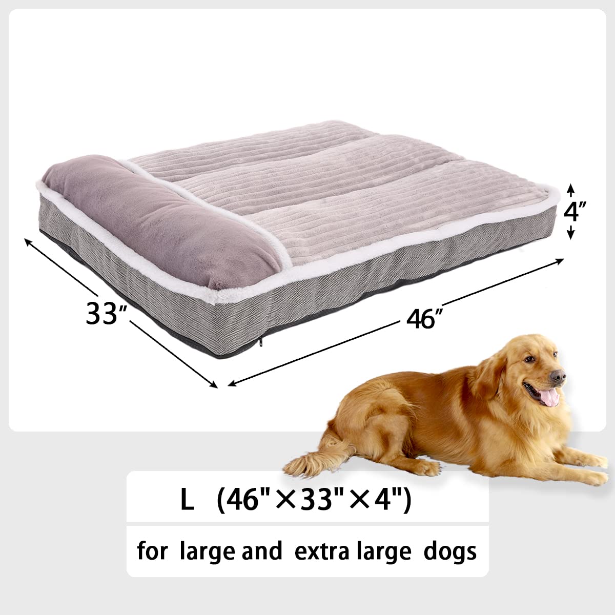 Dog Beds For Extra Large Dogs, Dog Mattress With Pillow For Crate Kennel, Sofa Dog Bed, Super Soft Pet Bed For Medium, Jumbo, Small,Large Xxl Dogs Breeds Pet Bed