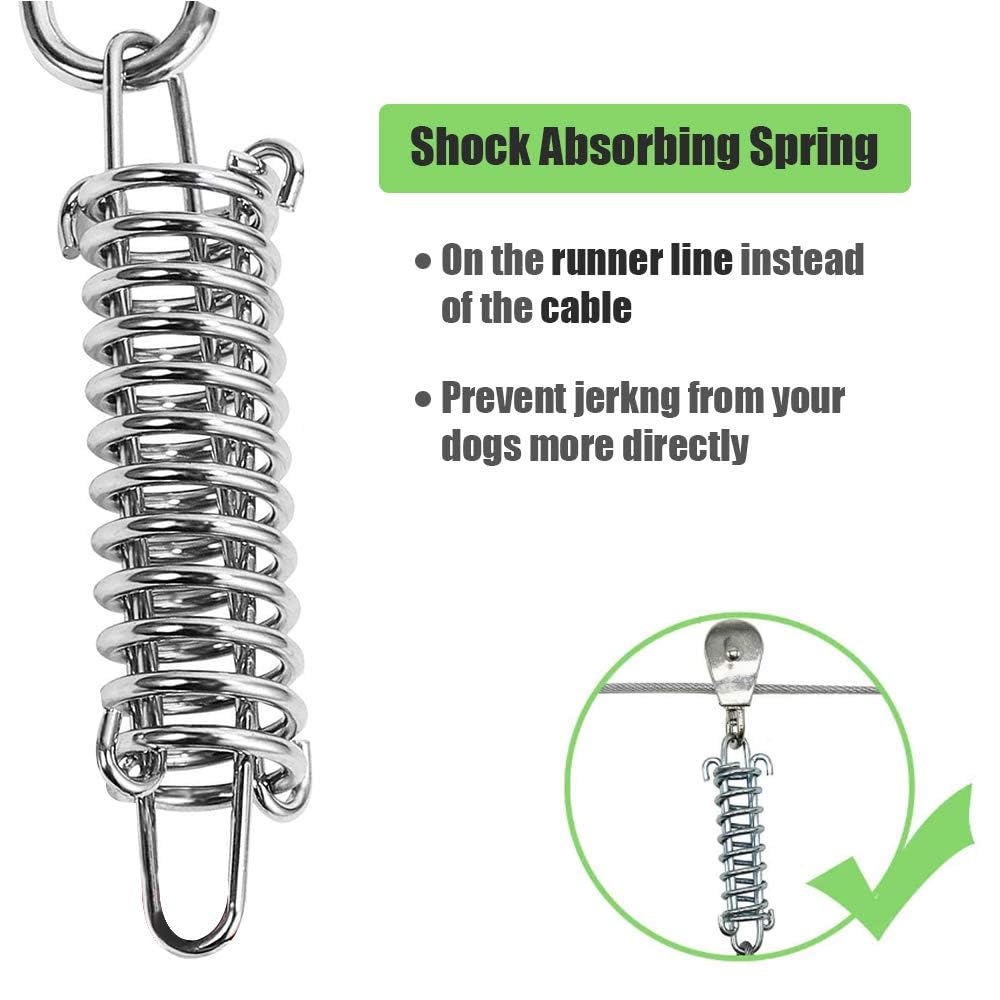 100Ft Dog Tie Out Aerial Run Trolley System - Heavy Duty Dog Aerial Run Cable With 10Ft Pulley Runner Line Holds 75Lbs Of Dogs F