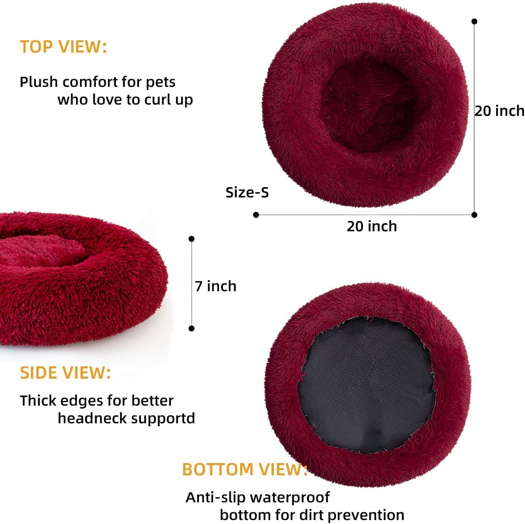 Cat Beds For Indoor Cats - Cat Bed Washable 20/24 Inches, Dog Beds For Small Medium Dogs, Anti Anxiety Round Fluffy Plush Faux F