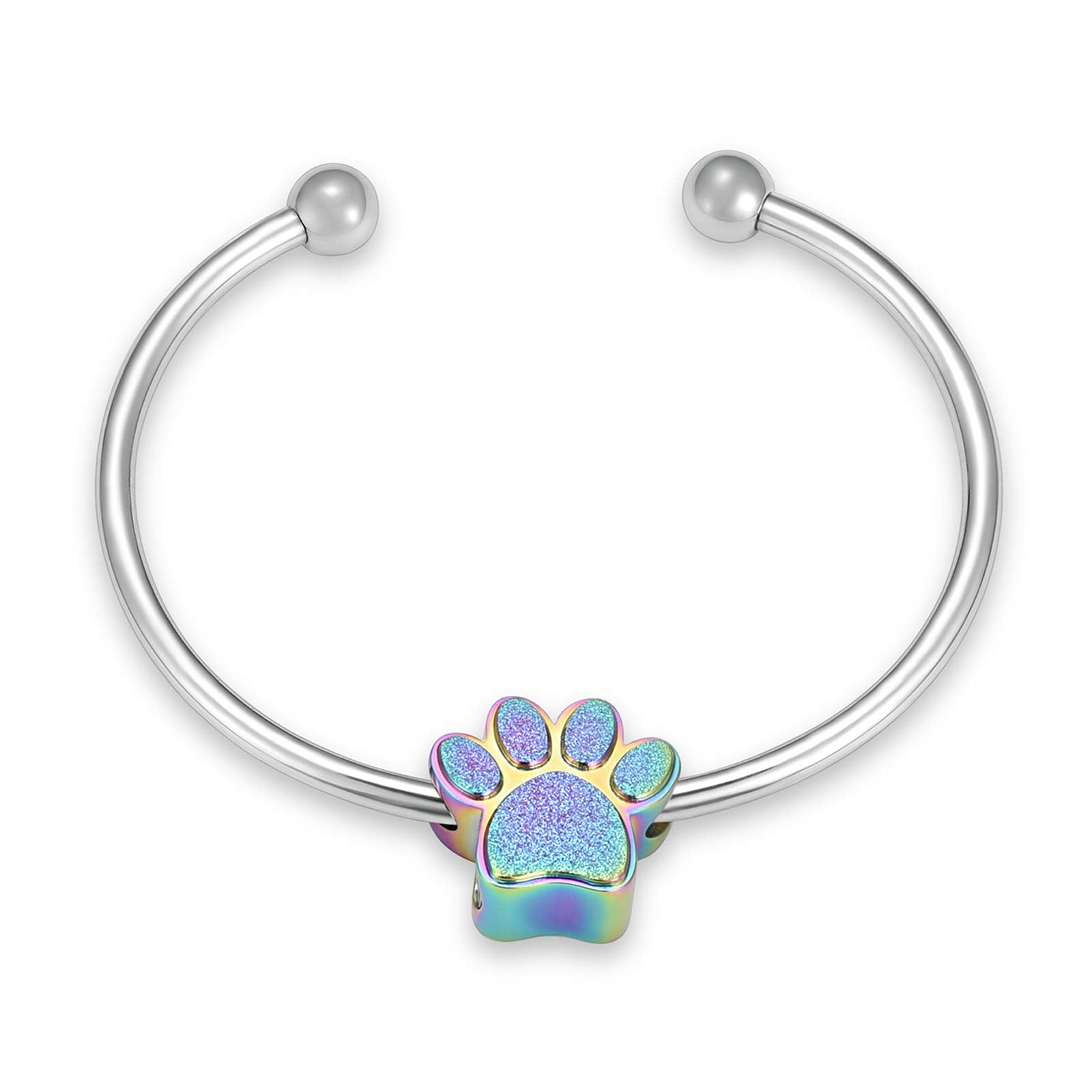 constantlife Cremation Bracelet for Pets Ashes - Dog Paw Pendant Bangle Stainless Steel Memorial Urn Jewelry (Colorful)