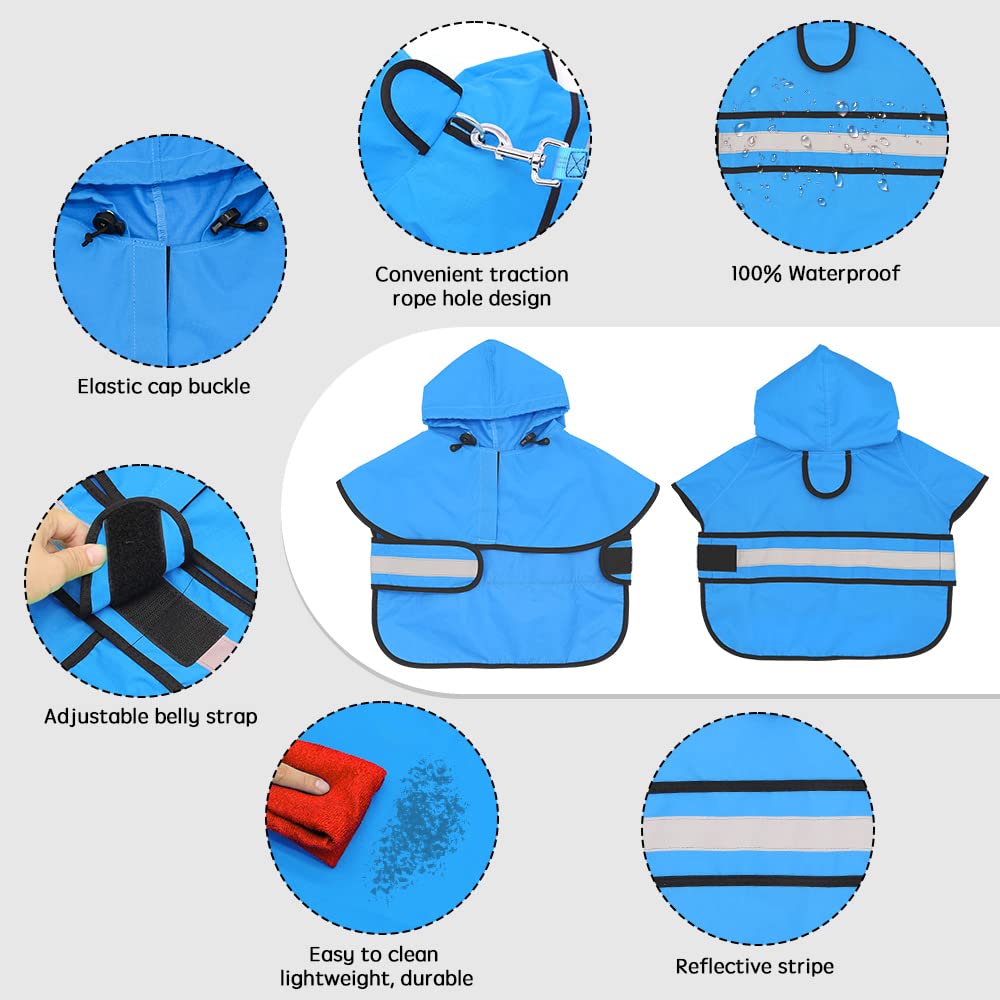 Candofly Dog Raincoat Hooded Poncho - Adjustable Waterproof Dog Rain Jacket Lightweight Reflective Dog Rain Coat Pet Slicker For Small Medium Large Dogs (Large, Sky Blue)