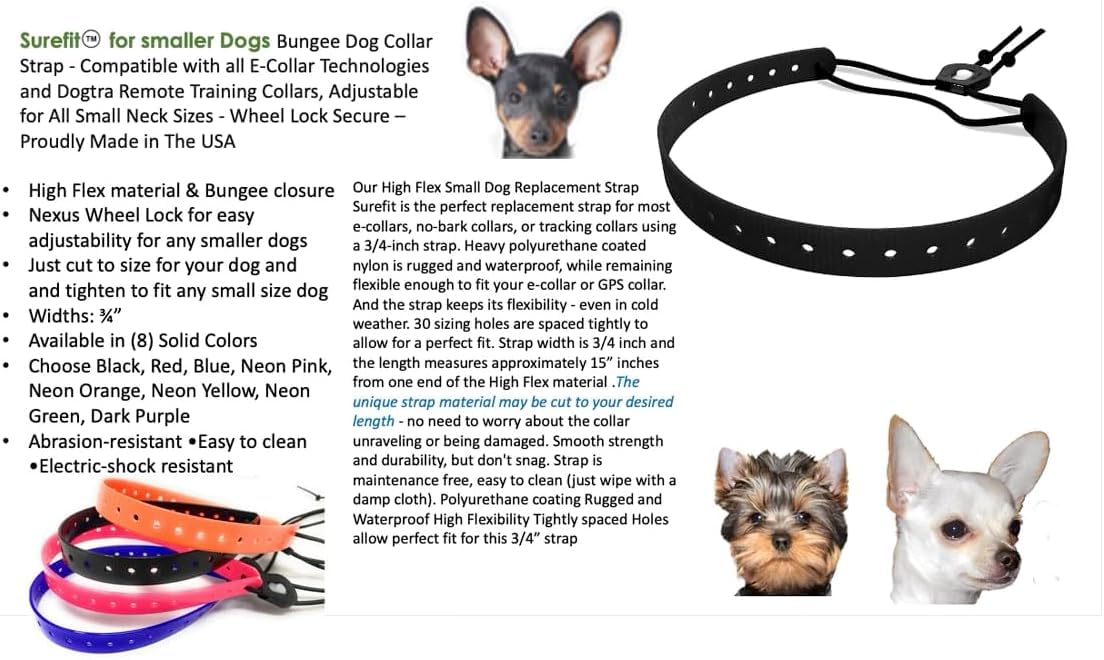 Replacement GPS eCollar with Adjustable Bungee, Multi-Hole Design, and Secure Toggle Closure for Small Dogs (Reflective Black, S