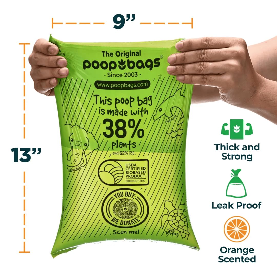 The Original Poop Bags Dog Poop Bags Rolls - Orange Scented, 38% Plant-Based, Usda Certified, Heavy-Duty Poop Bags For Dogs, 960