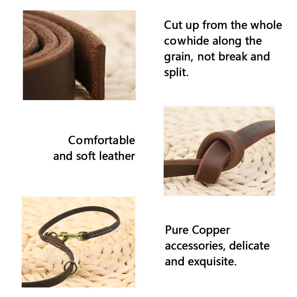 Multi Function 8Ft Leather Dog Leash, Genuine Leather Leash Hands Free Leash Dog Training Leash For Small, Medium And Large Dogs