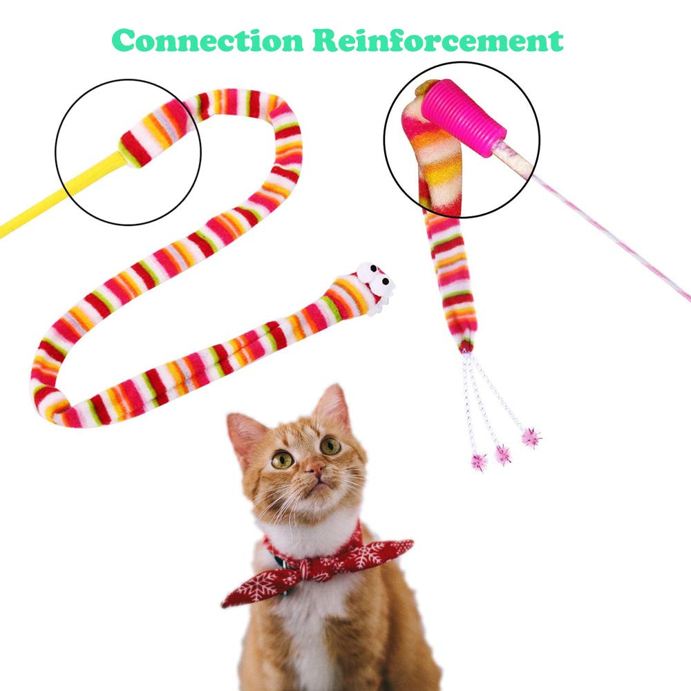 Kabasi Cat Wand Rainbow Toy, 3 Styles Funny Interactive Cat Toys, Cuddly Stuffed Snake Cat Toy On Stick With Bell, Colorful Soun