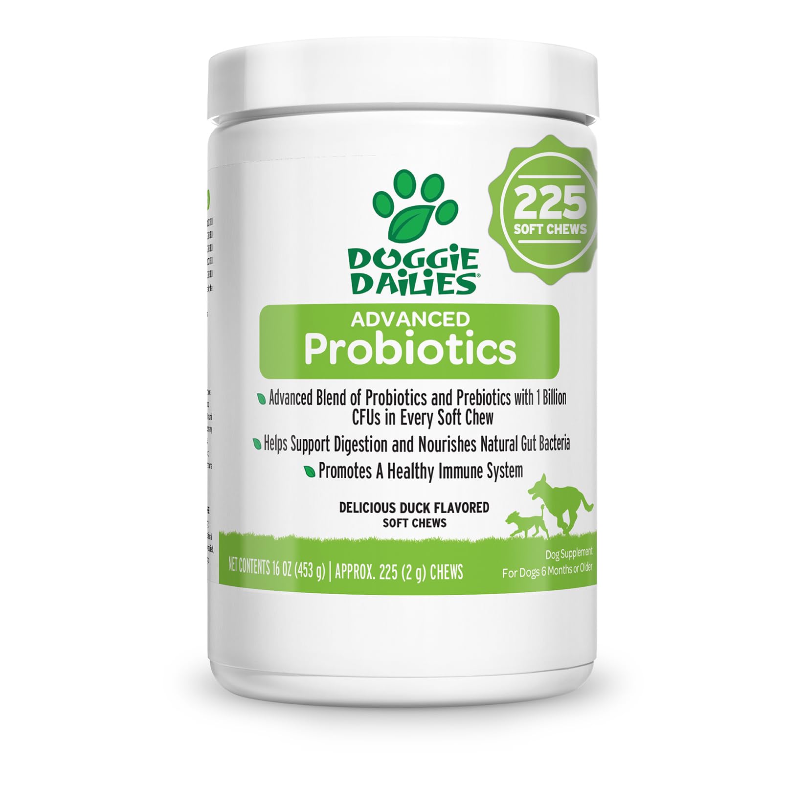 Doggie Dailies Probiotics for Dogs, Advanced Dog Probiotics with Prebiotics, Promotes Digestive Health, Supports Immune System a
