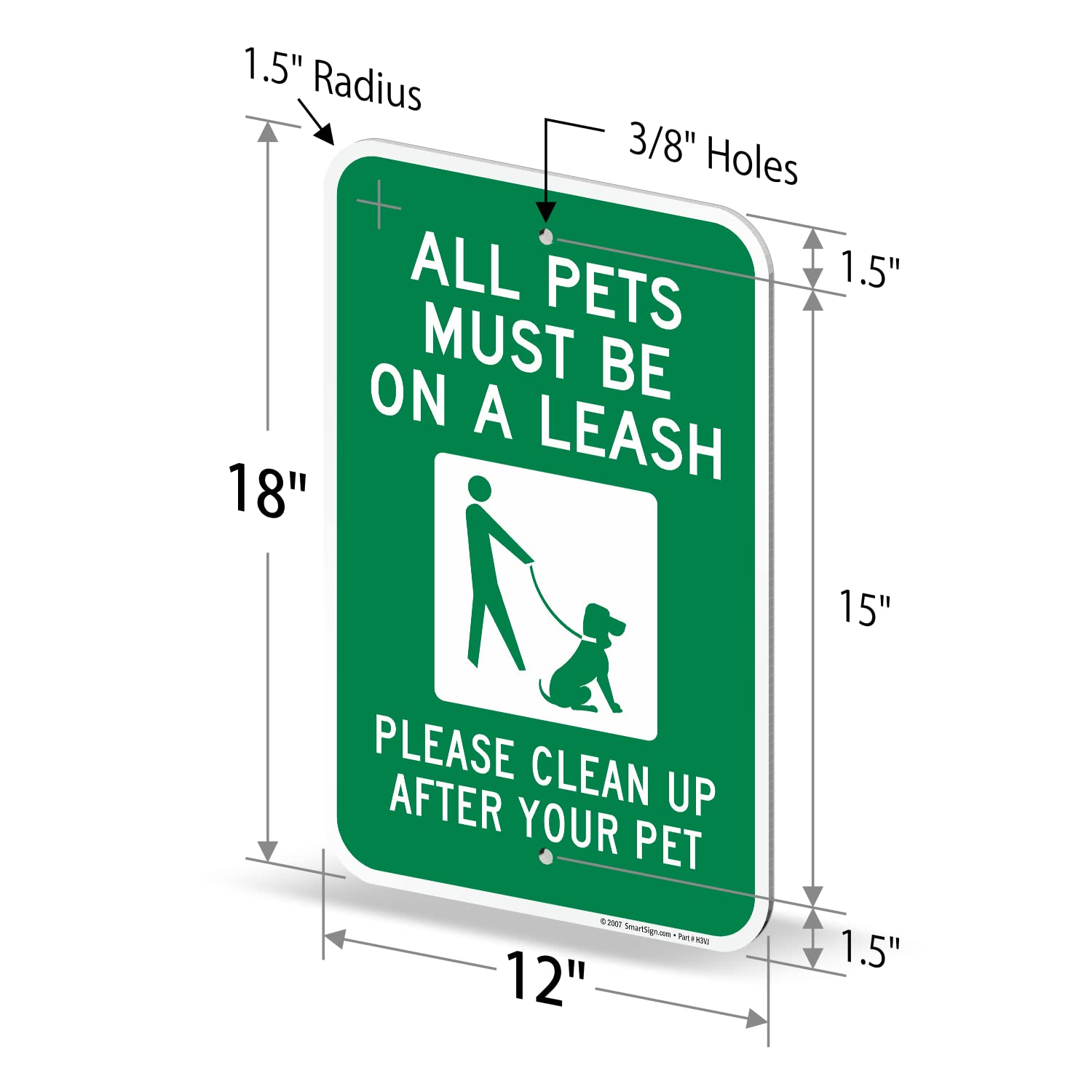 Smartsign All Pets Must Be On Leash Sign - 2 Pack, Please Clean Up After Your Pet Sign, 18 X 12 Inch, 2Mm Thick Aluminum Composi