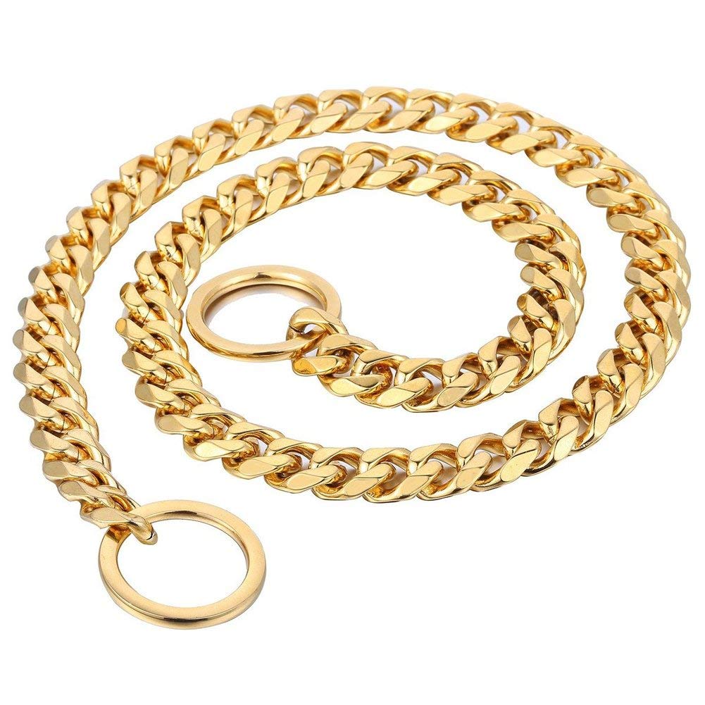 Loveshine Chain Dog Collar 18K Gold Cuban Link Dog Chain Chain Collar Metal Stainless Steel Heavy Duty Slip Dog Collars For Smal