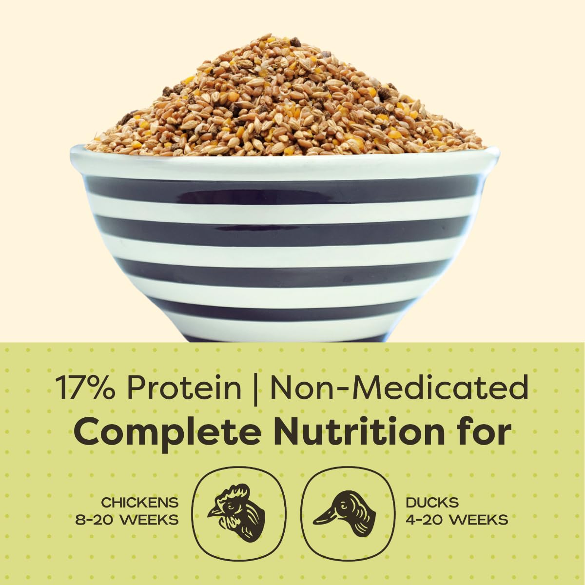 Scratch and Peck Whole Grain Grower Mash Chicken and Duck Feed - 25 lbs Bag - Corn-Free and Soy-Free - 17% Protein, Certified Or