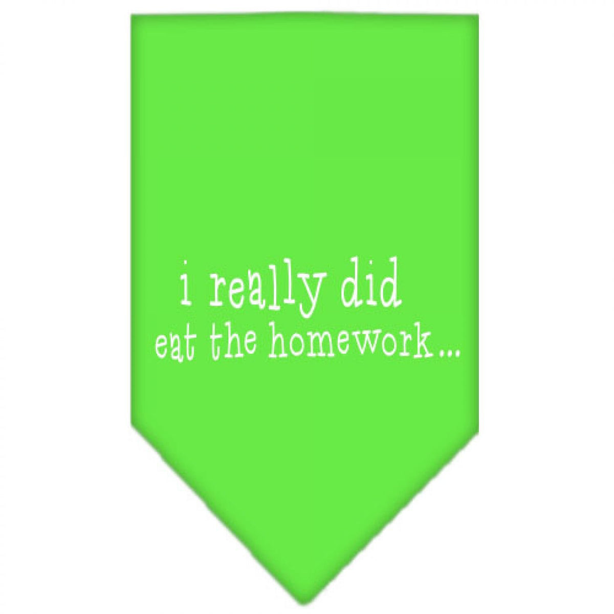 Pet and Dog Bandana Screen Printed, &quot;I Really Did Eat The Homework&quot; Lime Green Small