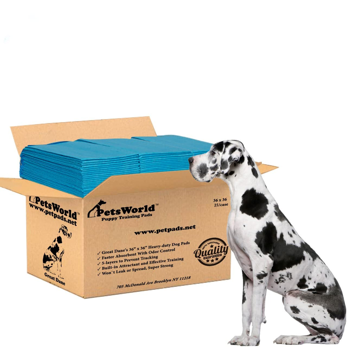 Petsworld Giant Potty Pads For Dogs, Odor Eliminating 36'' X 36'' Pee Pads For Dogs, Gigantic Great Dane Pads, 5 Layer Ultra Abs