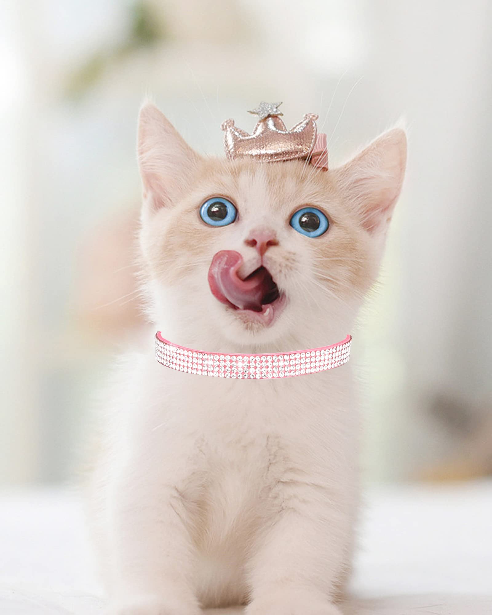 Aecllcea Cat Collars For Girl Cats With Rhinestone Soft Velvet,Breakaway Cat Collars With Bell,Adjustable Safe Kitten Collar (Pi