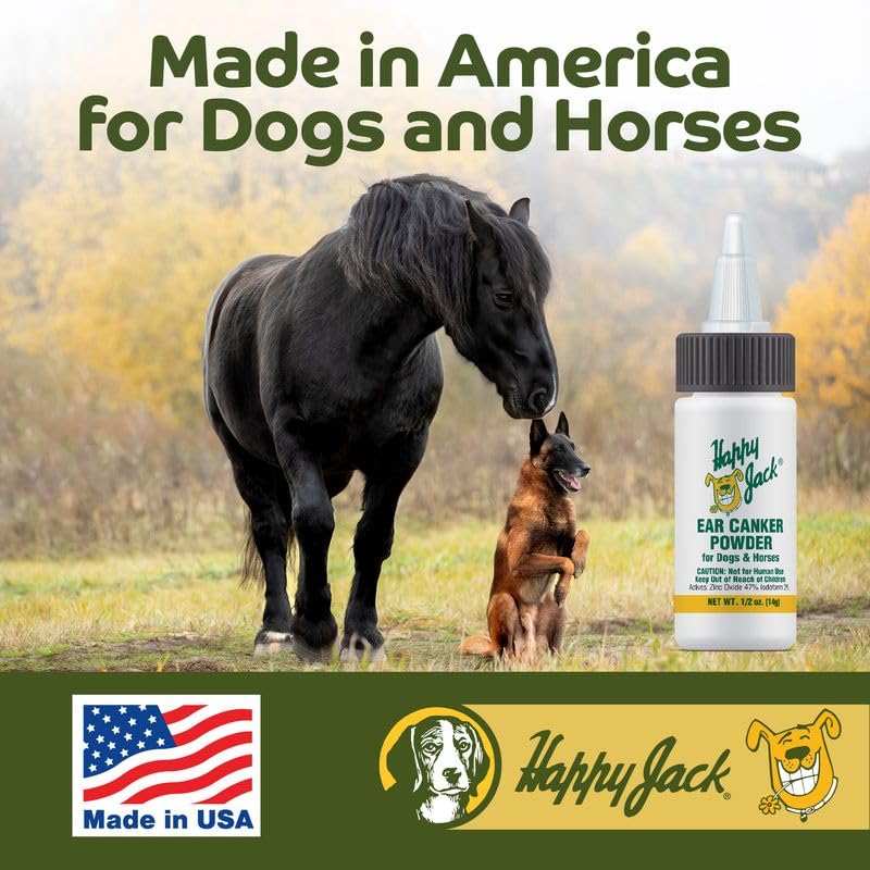 HAPPY JACK Ear Canker Powder (0.5 oz) Dog Ear Powder for Infections, Made in USA, Helps Allergies, Polyps, Overproduction of Wax