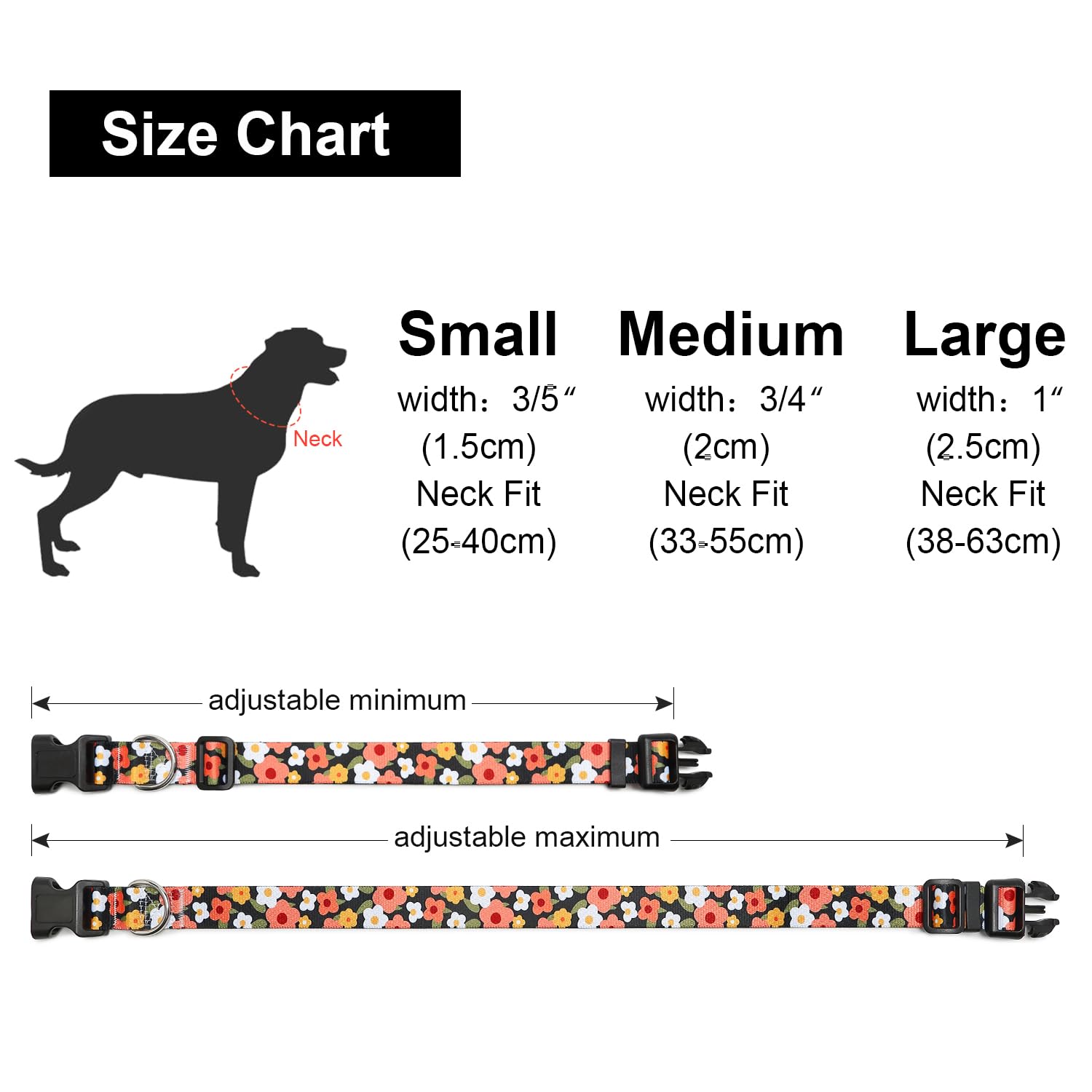 Suredoo Adjustable Dog Collar With Patterns, Ultra Comfy Soft Nylon Breathable Pet Collar For Small Medium Large Dogs (L, Floral
