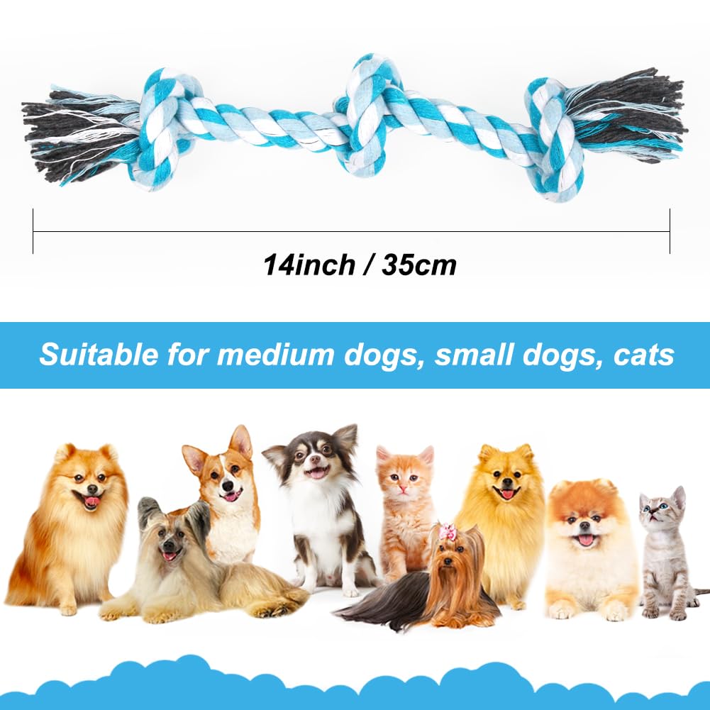 Vivifying Dog Rope Toys, 3 Knots Durable Braided Cotton Pet Chew Rope Toys For Dog Cat Puppy Teeth Cleaning(Blue)
