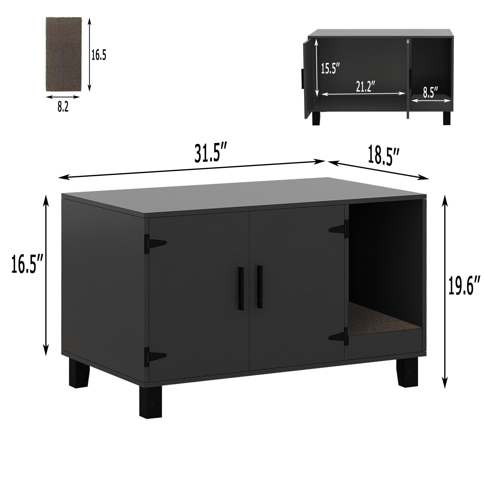 Taohfe Litter Box Enclosure Cat Litter Box Furniture Hidden With Cat Scratch Pad Decorative Farmhouse Wooden Hidden Litter Box C