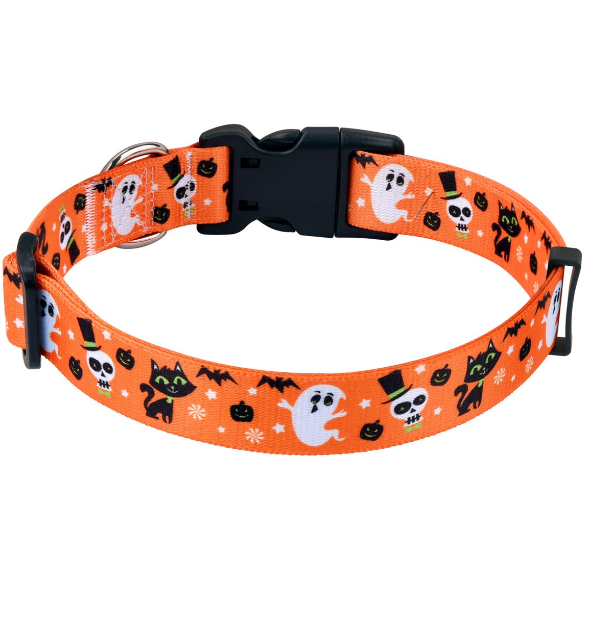 Hqyddmi Halloween Dog Collar With Pumpkin Bat Cats, Ghosts Print, Soft Comfortable Adjustable Collars For Small Medium Large Dogs(Halloween,M)
