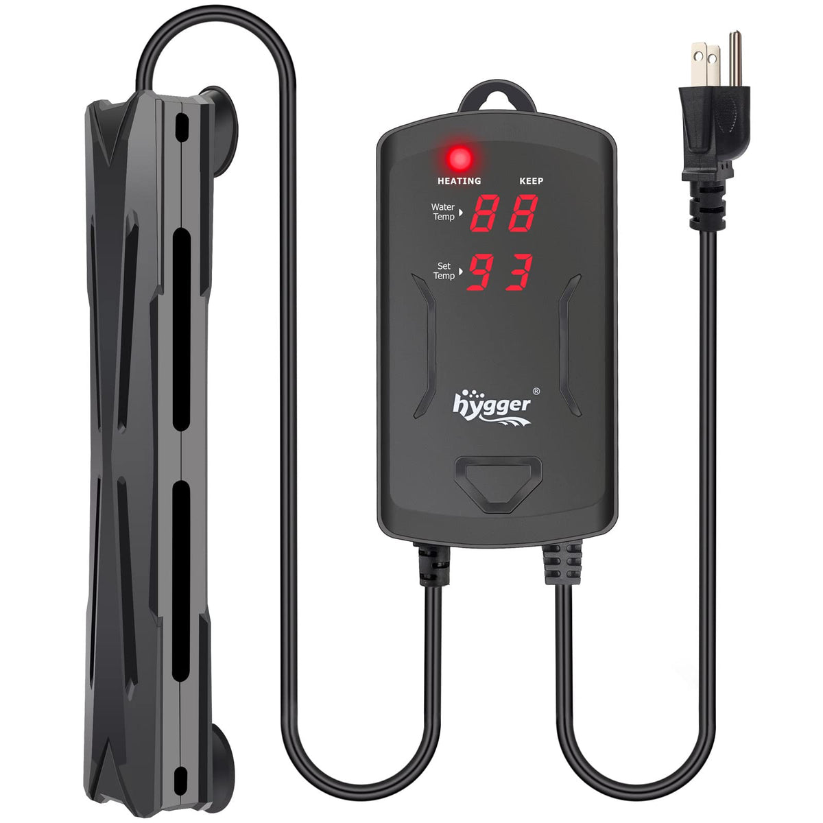 Hygger 25-50 Gallon Small Aquarium Heater With Led Display Controller, Quartz Submersible Fish Tank Heater 200 W Saltwater Freshwater