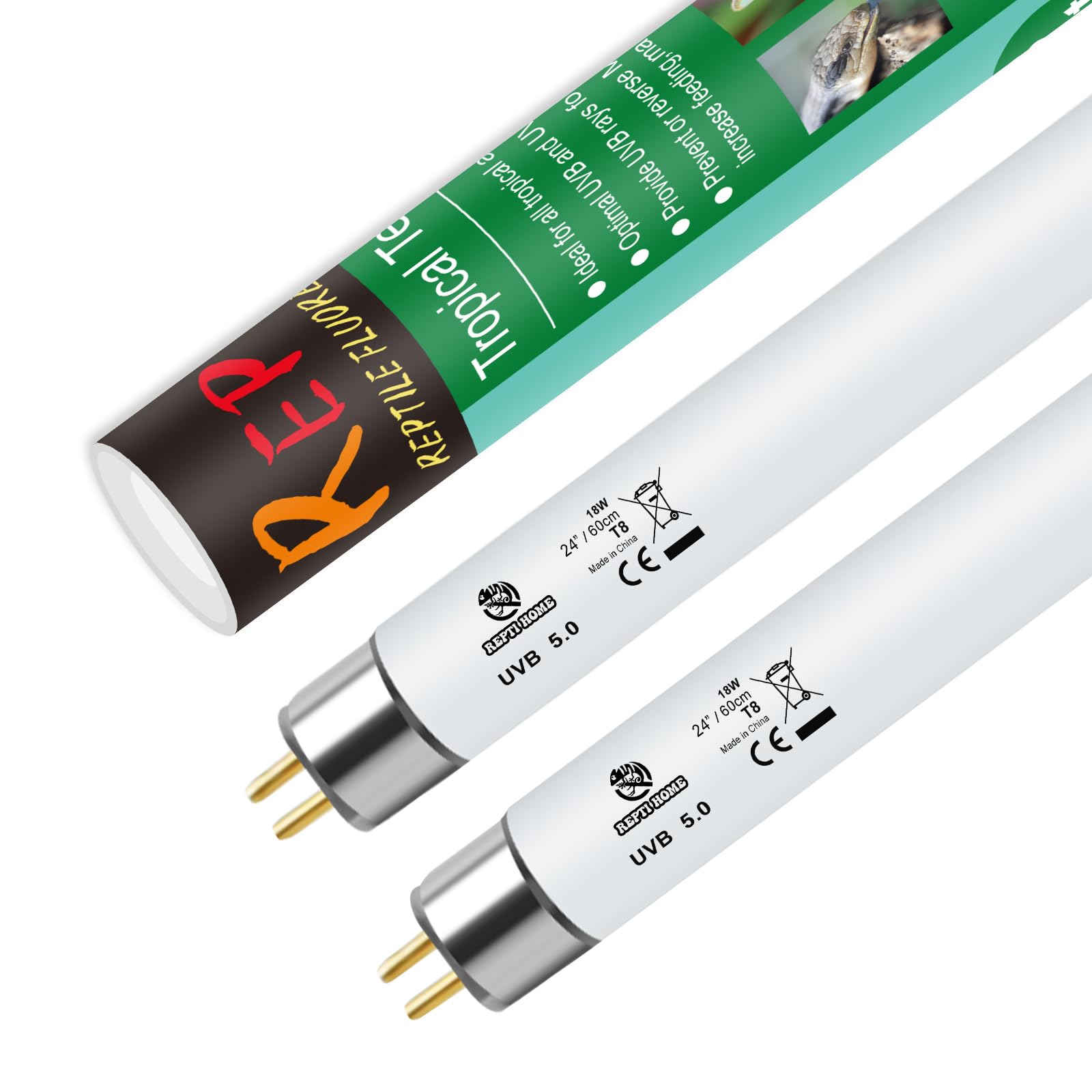 Repti Home T8 Uvb Reptile Light 18W 5.0-2 Pack,Uva Uvb Light Bulb For Reptiles,Reptile Uvb Lamp Tube For Bearded Dragon