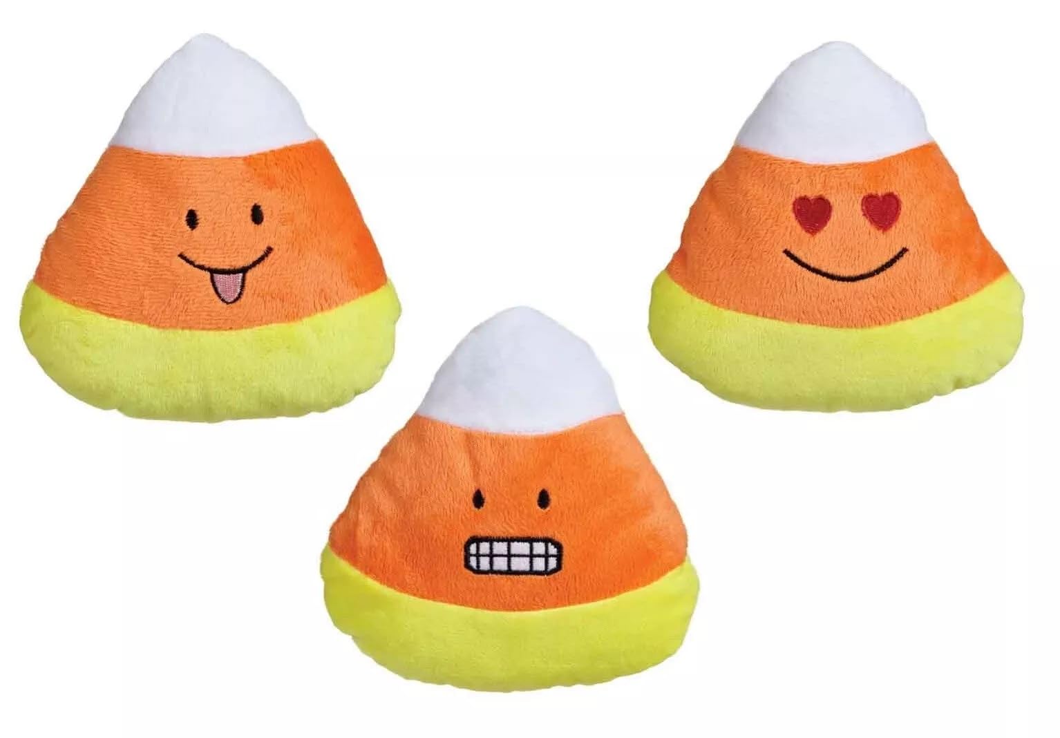 Soft Dog Toys Candy Corn Plush Squeaker Funny Face Emoji 6 Choose Smile Grin Hearts Or Set (Smile)