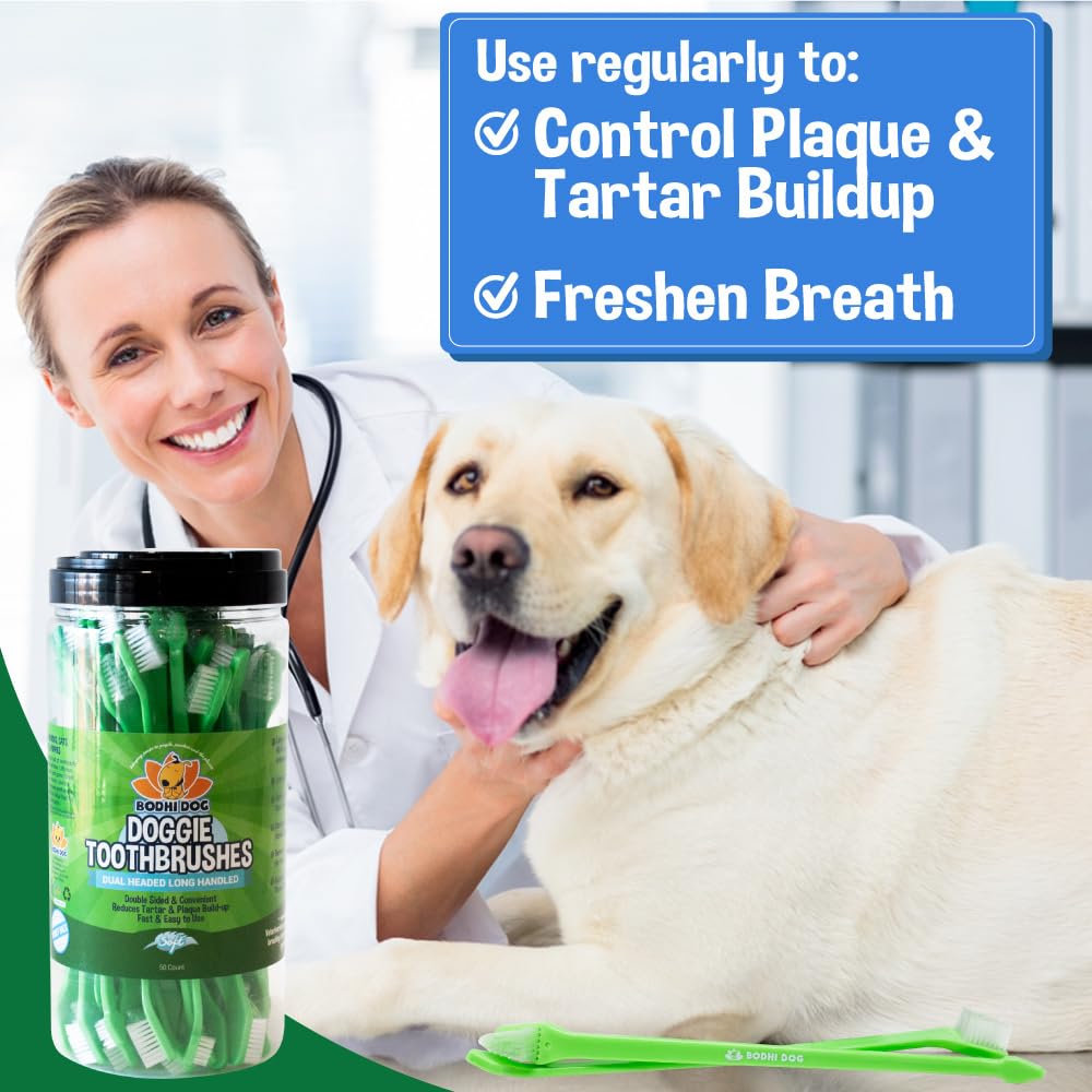 Bodhi Dog Dual-Headed Toothbrush for Dogs & Cats - Soft Bristles for Gentle Pet Dental Care - Puppy & Adult Teeth Cleaning - Eas