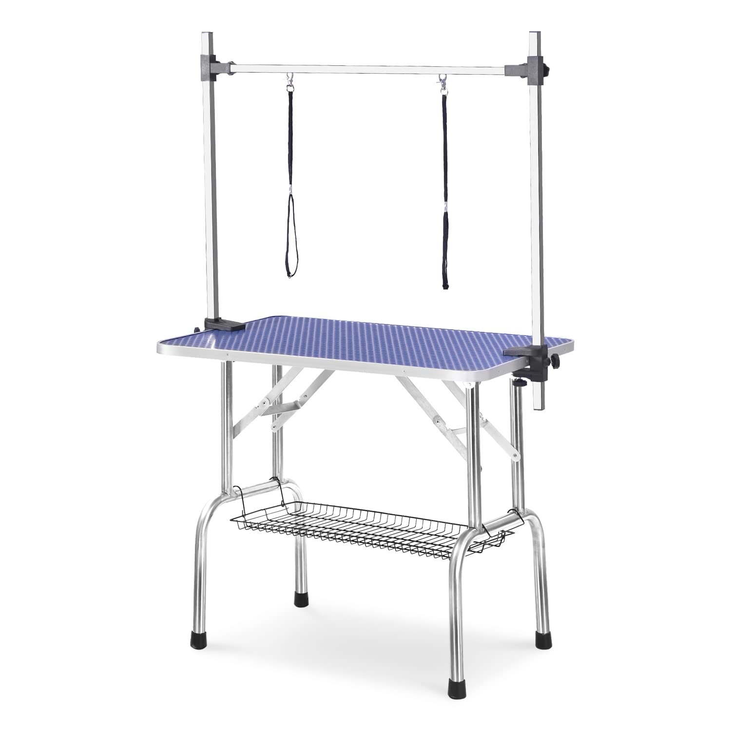 Soarflash Pet Dog Grooming Table Foldable,Heavy Duty Foldable Pet Grooming Table With Arm & Noose & Mesh Tray, Maximum Capacity Up To 330Lbs, 46Inch, Blue
