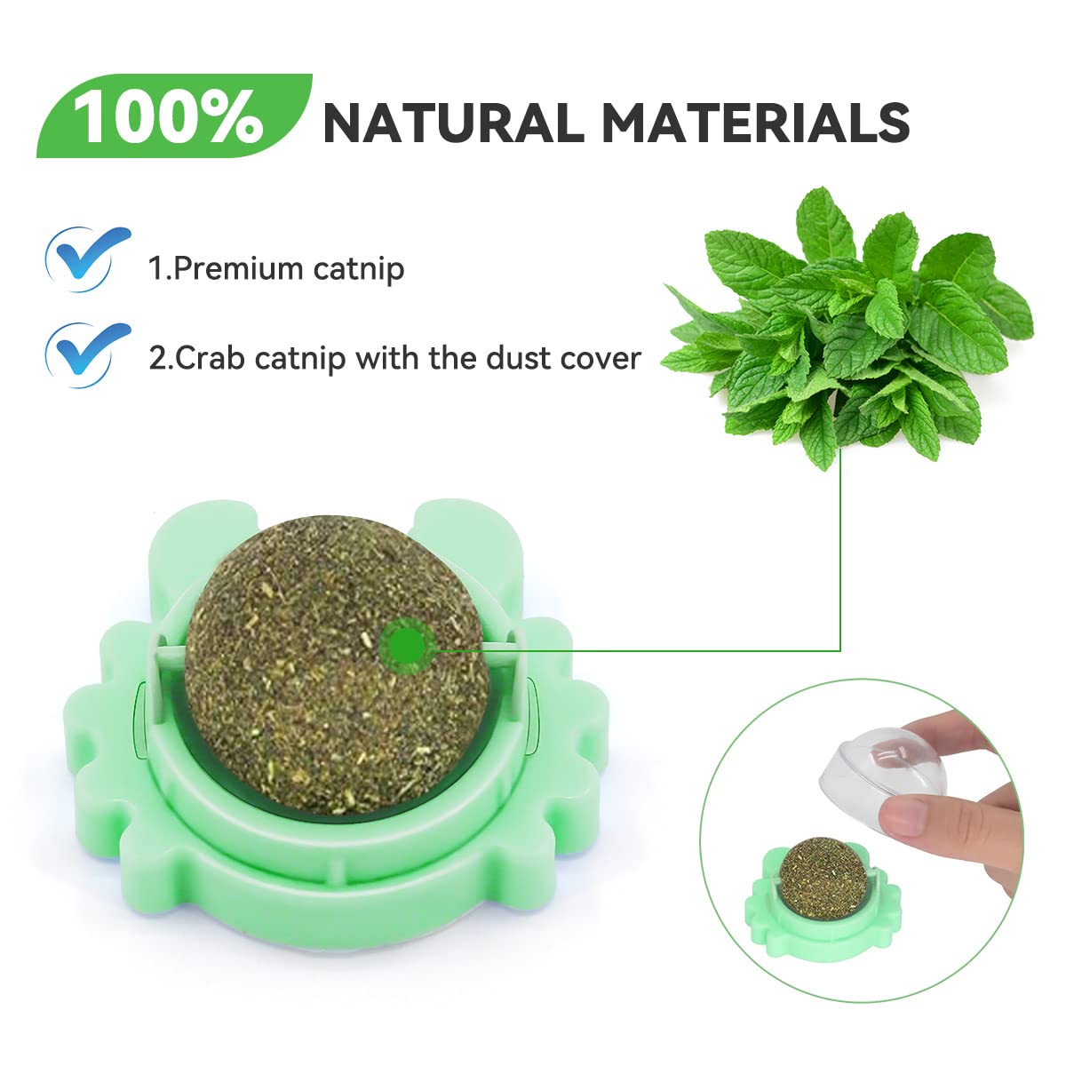 Aucenix Catnip Balls Toy For Cat, Wall Catnip Roller For Cat Licking, Teeth Cleaning Dental Edible Kitten Toy, Natural Rotating Crab Cat Toy (Green)