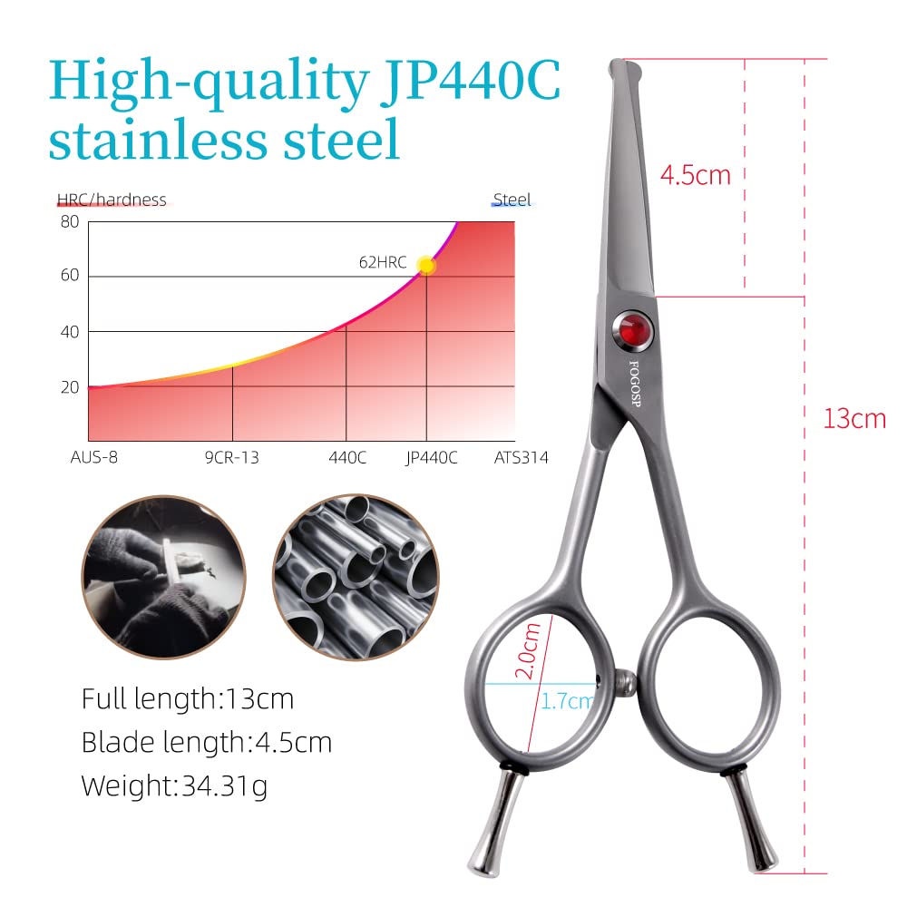 Fogosp 4.5'' Straight Dog Scissors For Grooming Face And Paws With Safety Round Tip For Small Dogs Cats Face Paw Ears Trimmer Ca