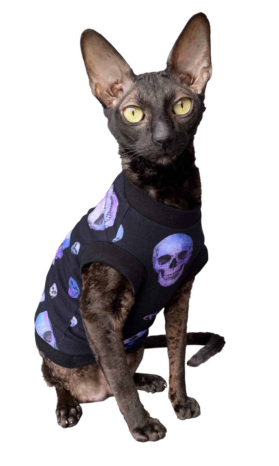 Kotomoda Hairless Cat'S Cotton Stretch T-Shirt Purple Sculls For Sphynx Cats (L)
