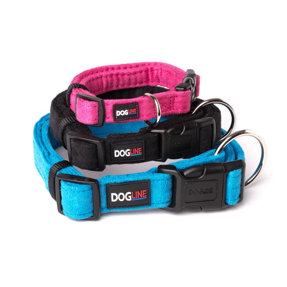 Dogline 15 To 25-Inch Comfort Microfiber Soft Padded Pet Puppy Dog Collar With Nylon Reinforcement, Large, 1-Inch Wide, Black