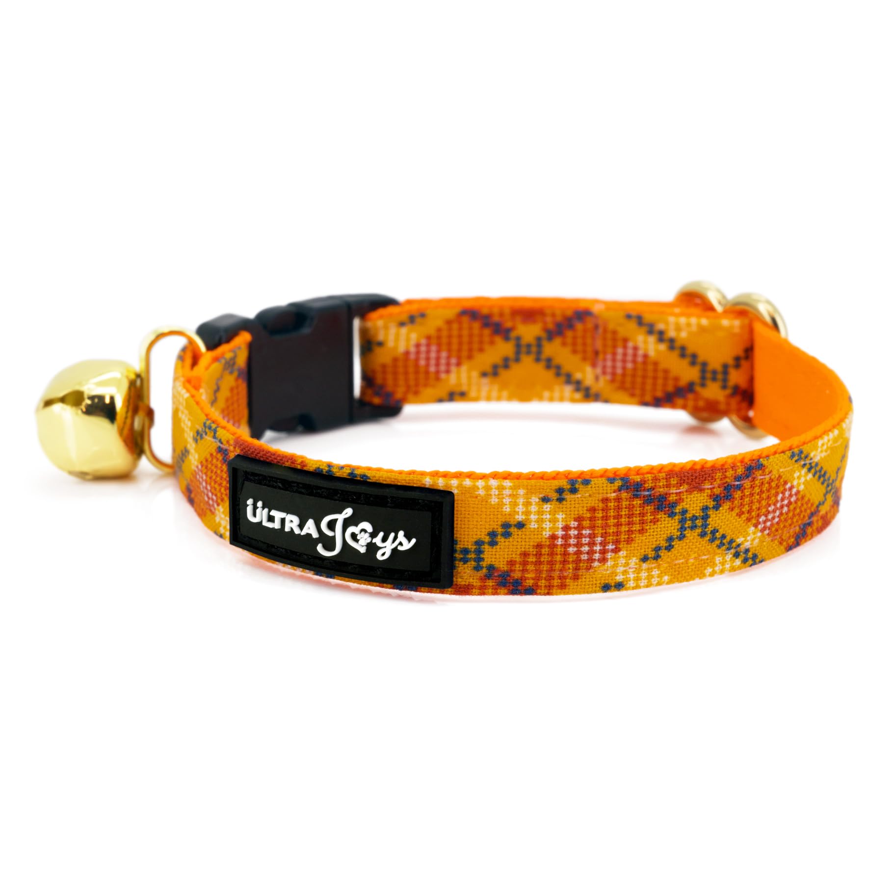 Ultra Joys Cat Collar With Bells - Breakaway For Kittens & Cats - Orange Plaid Small