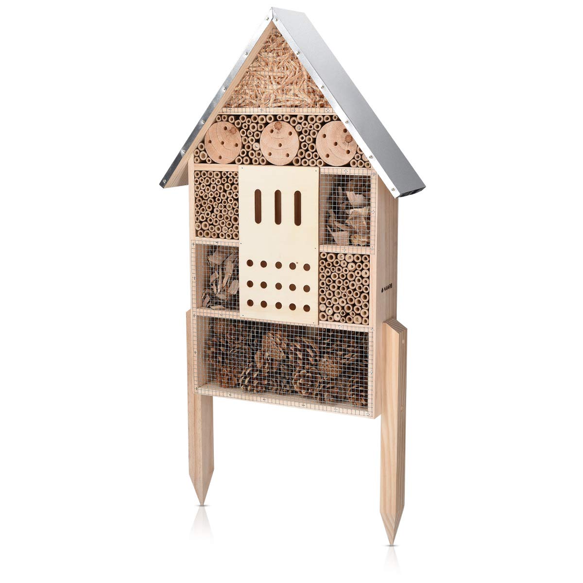 Navaris Insect House with Stakes - Extra Large Wooden Bug Hotel 22.4 H x 15 W - Bee, Butterfly, Ladybug Natural Nesting Habitat 